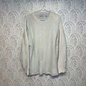 Orvis Cable Knit Sweater Pullover Women XL white/ light blue Textured Warm Cozy